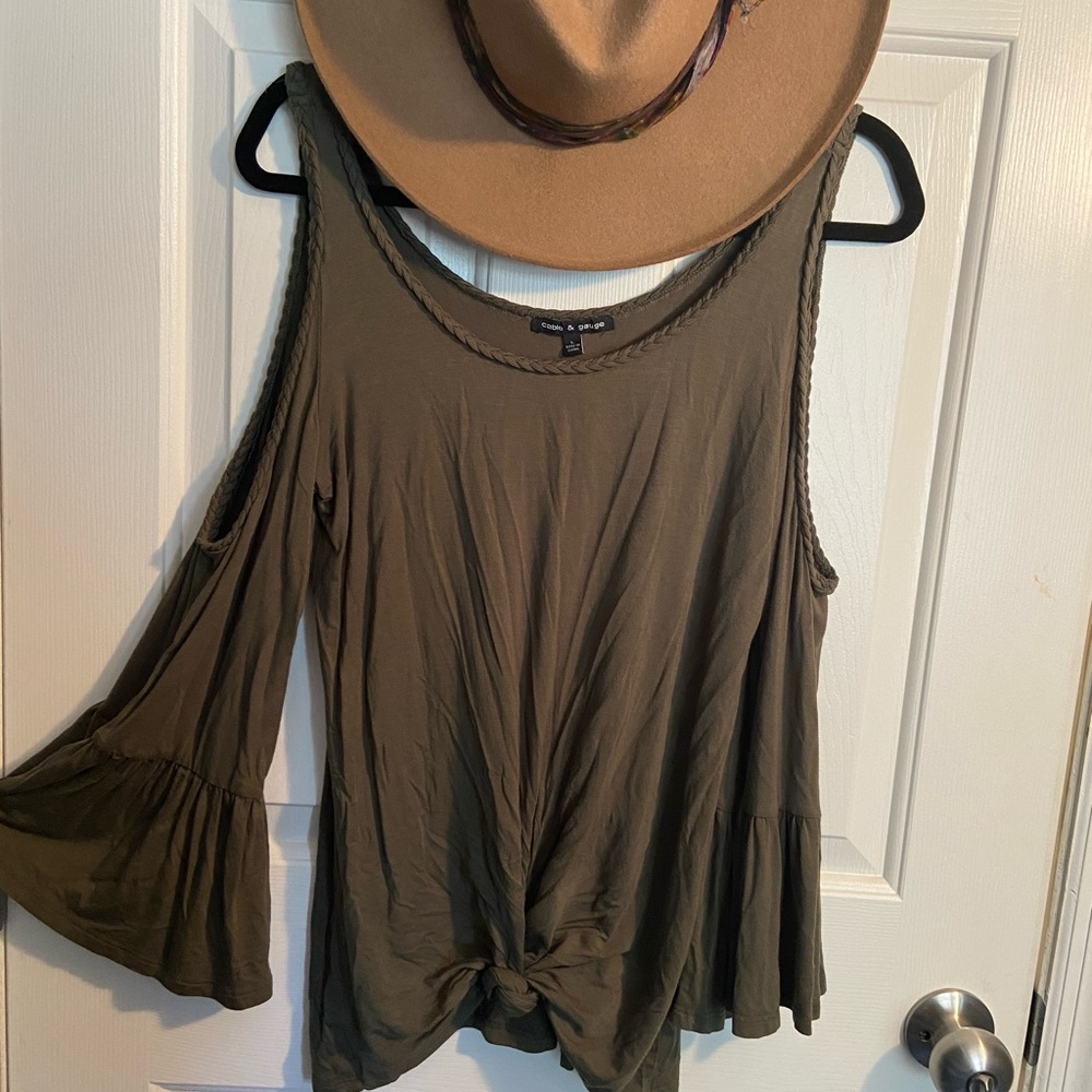 Army Green cold-shoulder bell top